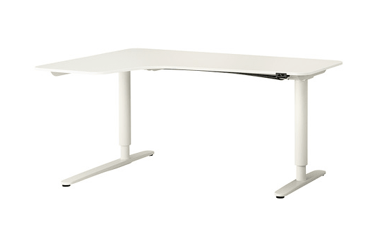 BEKANT Bureau d'angle gauche assis/debout, plaqué chêne blanchi/blanc,  160x110 cm - IKEA